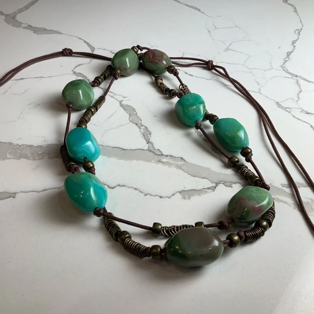 Desert jewel, turquoise and leather beaded belt that doubles necklace